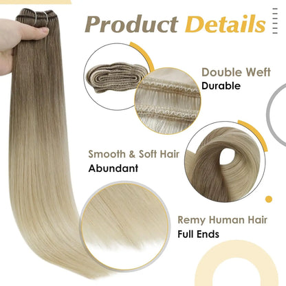 Verander Je Uiterlijk met Full Shine Ombre Blonde Menselijk Haar Weft Extensions - Zijdeachtig Steil 100g Remy Skin Dubbele Weft Bundels voor een Perfecte Salonafwerking!