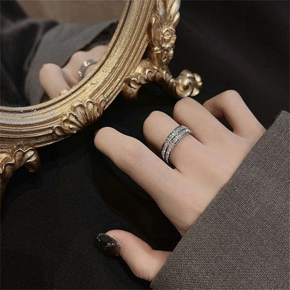 Elegante Roségouden Dubbele Rij Vierkante Zirkonia RVS Ring – Romantische Sieraden voor de Verloving en Bruiloft van Vrouwen