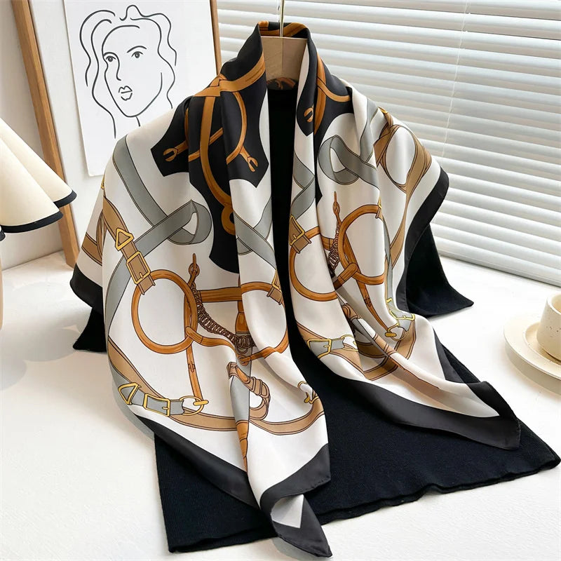 Elegante 90x90cm Twill Zijde-gevoel Vierkante Sjaal voor Dames - Luxe Haar Boomprint Hoofddoek, Sjaal en Nek Sjaal, Perfect voor Hijab of Bandana-stijl!
