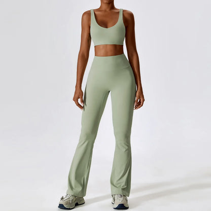 Til je training naar een hoger niveau: 2-delige dames yoga set met hoge taille flare leggings en stijlvolle mouwloze vest top voor ultiem comfort en prestaties