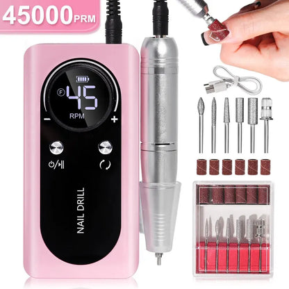 Hoge prestaties 45000RPM Oplaadbare Elektrische Nagelboor - Draagbare Laag Geluids Nagelschuurmachine voor Salon-kwaliteit Manicure