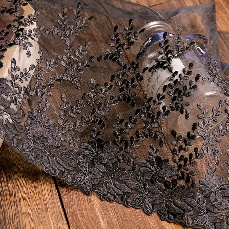 White Embroidered Lace Fabric 1 Yard Floral Mesh Lace Trim for Dress Sewing Wedding DIY Garment Decor