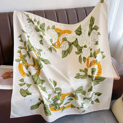 Elegante 90x90cm Twill Zijde-gevoel Vierkante Sjaal voor Dames - Luxe Haar Boomprint Hoofddoek, Sjaal en Nek Sjaal, Perfect voor Hijab of Bandana-stijl!