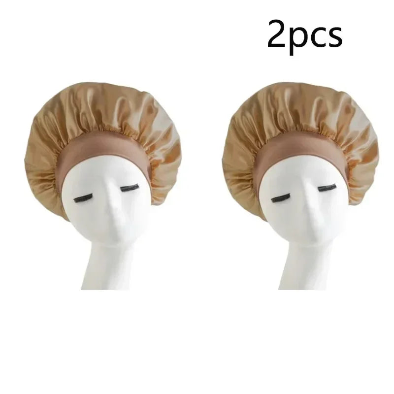 Bonnet Sleeping Cap Nightcap High Elastic Wide Brim Satin Night Hat Shower Silky Bonnet Hair Cover Wrap for Women Man Sleep Cap