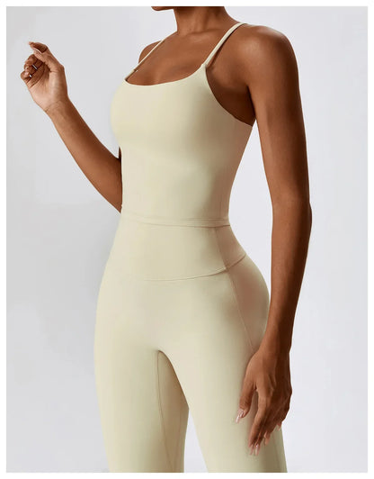 Til je training naar een hoger niveau: 2-delige dames yoga set met hoge taille flare leggings en stijlvolle mouwloze vest top voor ultiem comfort en prestaties