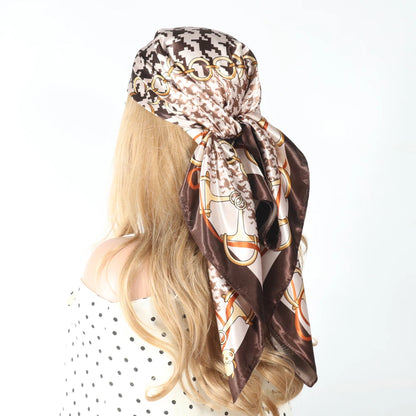 Elegante Zijden Headscarf voor Vrouwen - Luxe Satijnen Zomer Foulard & Stijlvolle 90cm Vierkante Haardoek Bandana