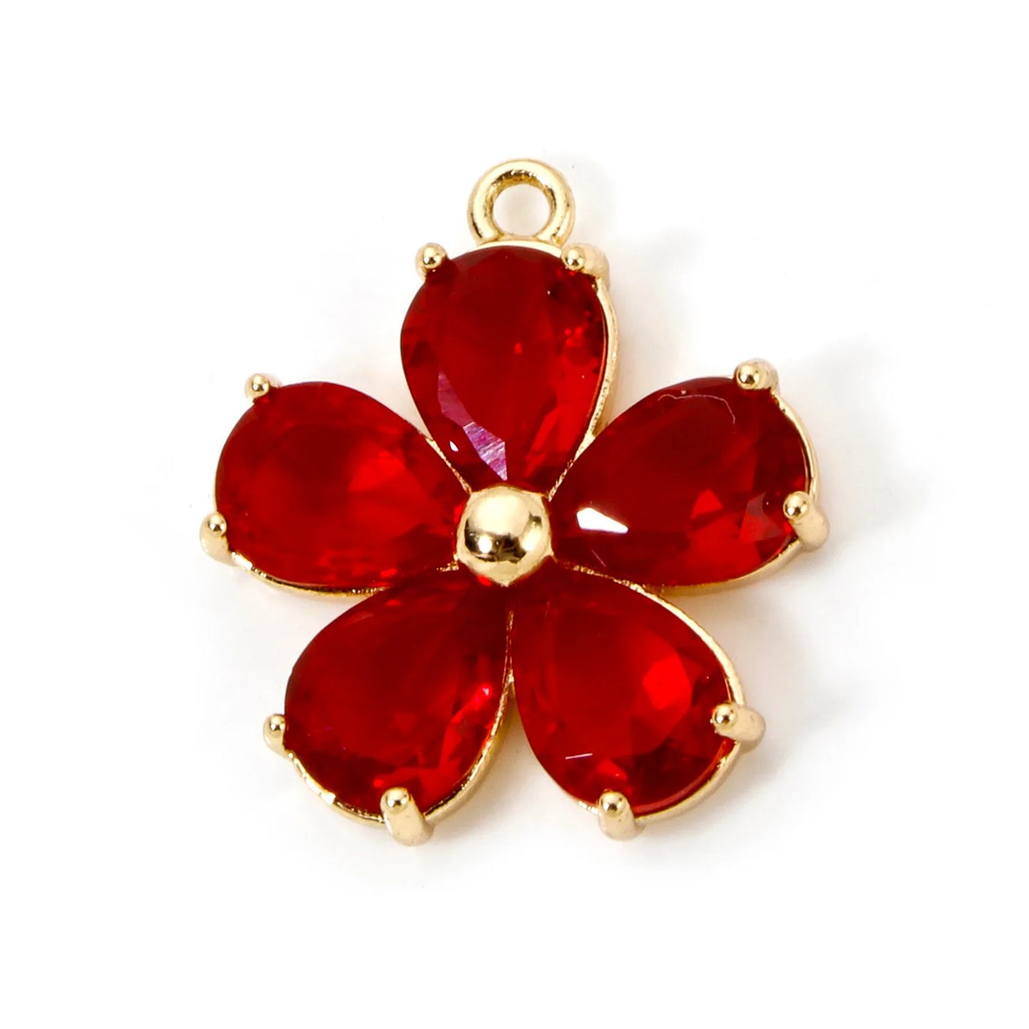 Glass Flower Charm 18K Gold Plated Brass Jewelry Making Supply