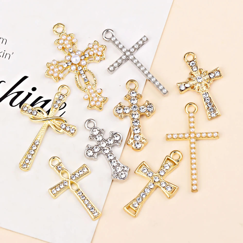 Crystal Cross Charms Gold Silver Crucifix Jewelry Making Supply