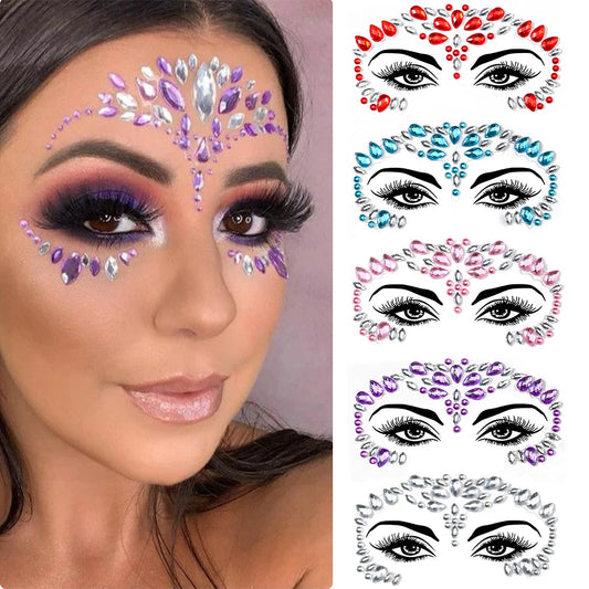 Sprankelende 3D Strass Gezichtstatoeage Stickers - Glitterende Festival Make-up Sieraden met Kristallen, Edelstenen en Diamanten voor Verbluffende Decoratie