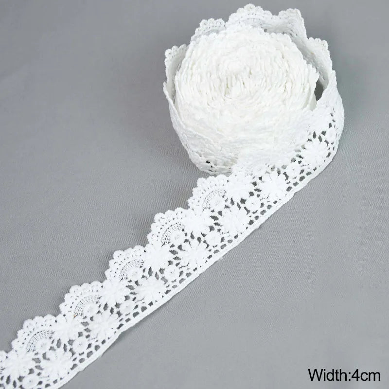 White Lace Trim Milk Silk Water Soluble Embroidery Ribbon Sewing Trim for Clothing DIY Crafts 1–4cm 5 Yards
