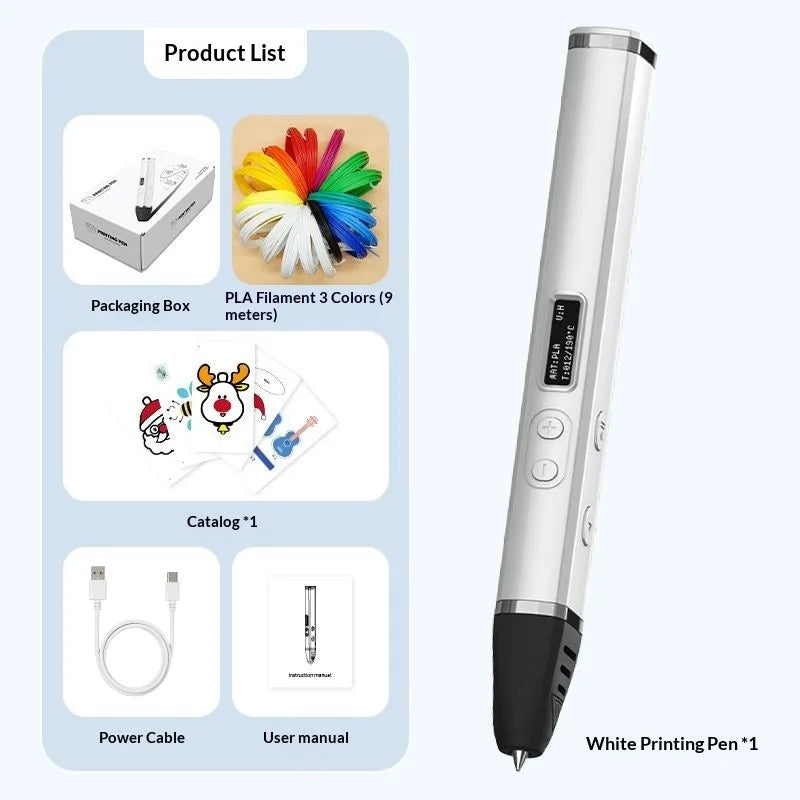 3D Printing Pen with Oled Display Temperature Control PLA ABS 1.75mm Filament 3D Doodling Pen for Kids Artists DIY Crafts