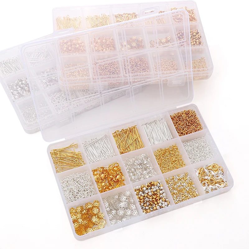 Schmuckzubehör Set 1260 Teile Verschlüsse Ringe Endkappen für DIY Schmuckherstellung Bastelbedarf