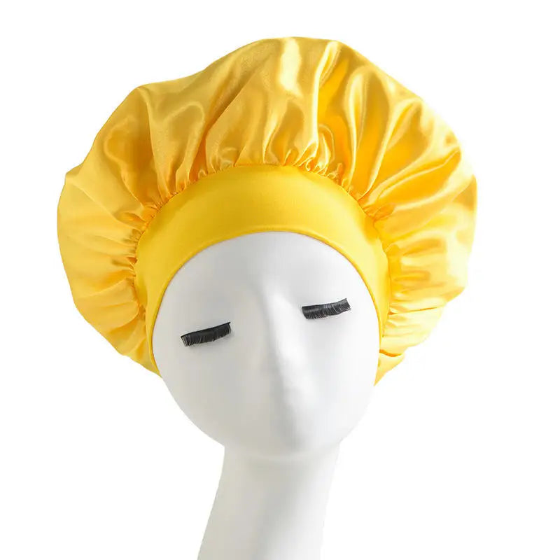 Bonnet Sleeping Cap Nightcap High Elastic Wide Brim Satin Night Hat Shower Silky Bonnet Hair Cover Wrap for Women Man Sleep Cap