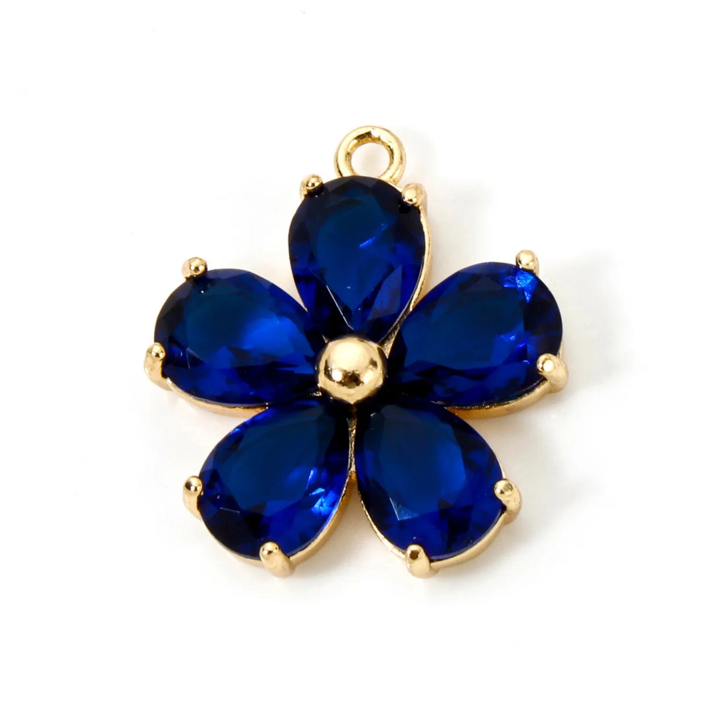 Glass Flower Charm 18K Gold Plated Brass Jewelry Making Supply