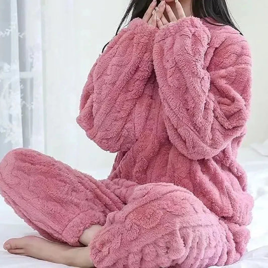 Knusse Herfst Dames Velours Geribde Fleece 2-Delige Pyjama Set - Warme Pull & Broek voor Ultiem Comfort 2023