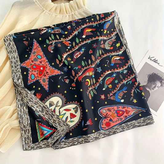 Elegante 90x90cm Twill Zijde-gevoel Vierkante Sjaal voor Dames - Luxe Haar Boomprint Hoofddoek, Sjaal en Nek Sjaal, Perfect voor Hijab of Bandana-stijl!