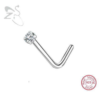 Elegante 925 Sterling zilveren L-vormige neussteker met gouden kleur kristal - Perfect voor neuspiercing (2-3,5 mm)