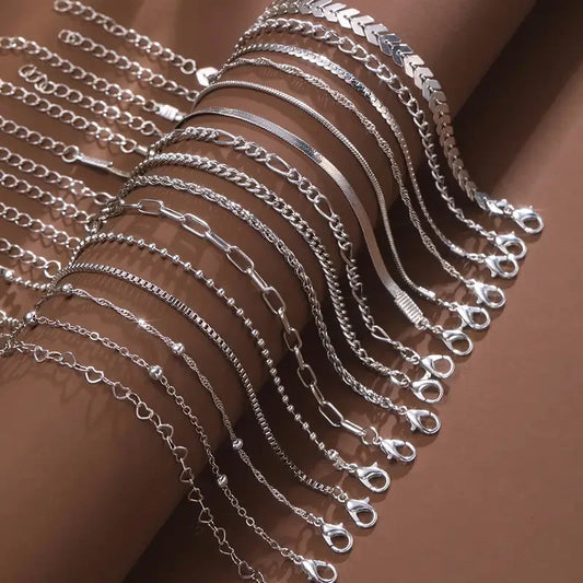 15-delige zilveren kettingarmbandenset voor vrouwen - Chique en elegante sieraden voor strandfeesten, vakanties en dagelijkse charme!
