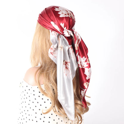 Elegante Zijden Headscarf voor Vrouwen - Luxe Satijnen Zomer Foulard & Stijlvolle 90cm Vierkante Haardoek Bandana