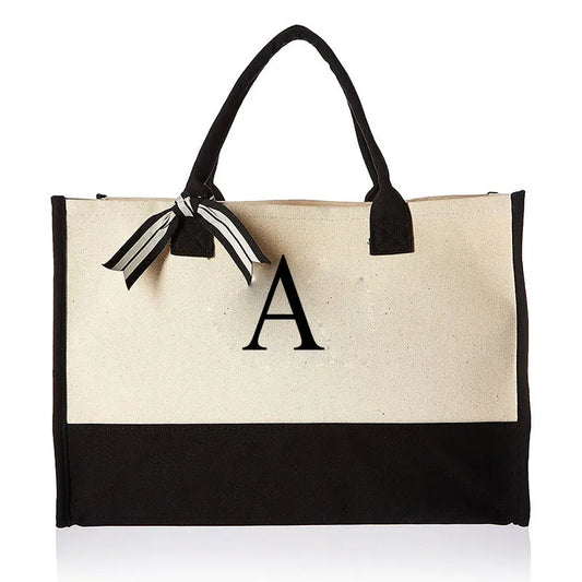 Chique Bloemen Letter Print Canvas Tote Tas - Stijlvol, Ruim & Veelzijdig voor Strand, Winkelen & Dagelijks Gebruik!