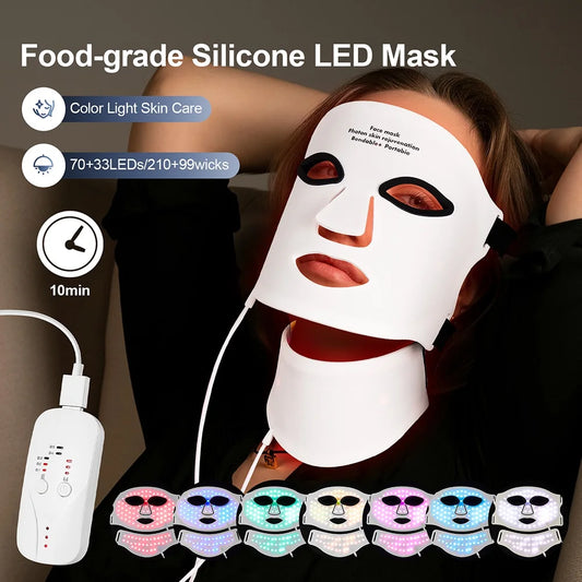 Revolutionaire Silicone LED Gezichts- en Halsmasker - 7 Kleur LED Foton Therapie met Infraroodlicht voor Huidherstel - Draadloos en Flexibel Ontwerp!