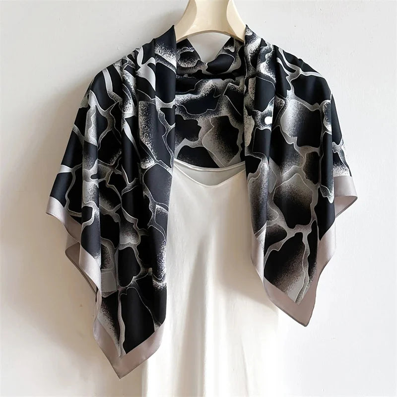 Elegante 90x90cm Twill Zijde-gevoel Vierkante Sjaal voor Dames - Luxe Haar Boomprint Hoofddoek, Sjaal en Nek Sjaal, Perfect voor Hijab of Bandana-stijl!
