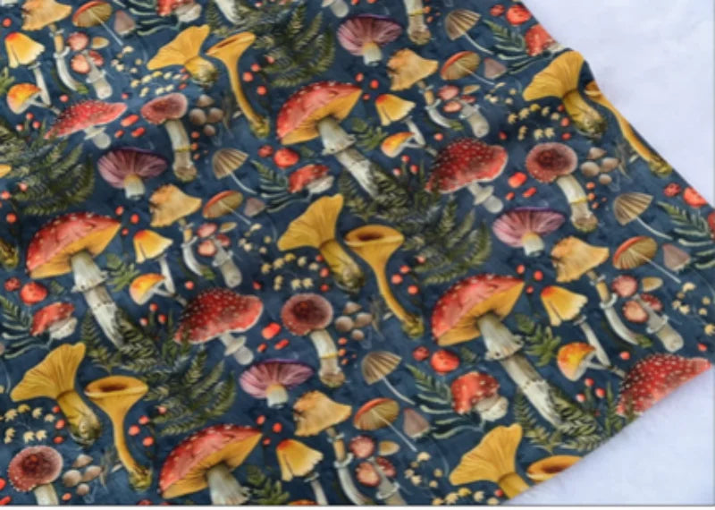 Mushroom Print Cotton Fabric Nordic Botanical Pattern for Sewing Bags Quilting DIY Crafts by Meter