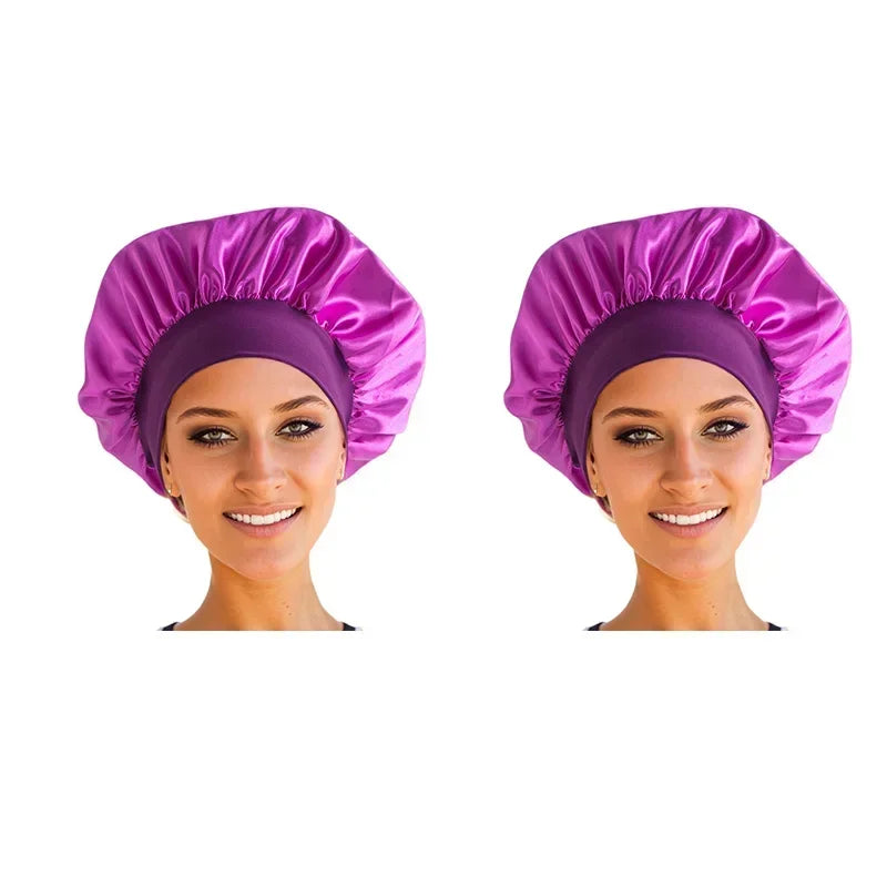 Bonnet Sleeping Cap Nightcap High Elastic Wide Brim Satin Night Hat Shower Silky Bonnet Hair Cover Wrap for Women Man Sleep Cap