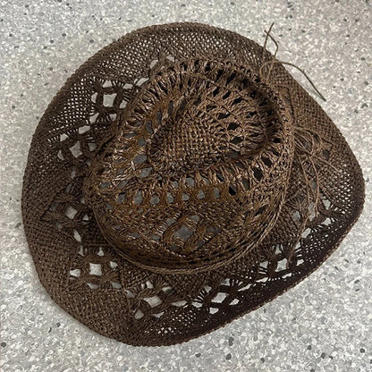 Stijlvolle Vintage Boheemse Strohoed met Houten Kralen - Perfect voor Zomerse Stranddagen en Westerse Avonturen!