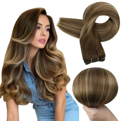 Verander Je Uiterlijk met Full Shine Ombre Blonde Menselijk Haar Weft Extensions - Zijdeachtig Steil 100g Remy Skin Dubbele Weft Bundels voor een Perfecte Salonafwerking!
