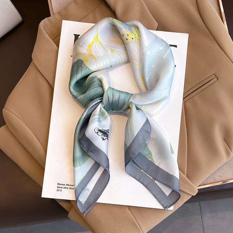 Verhoog je stijl met de 2024 mode 70x70 cm bedrukte zijden pashmina sjaal voor vrouwen - veelzijdige vierkante omslagdoek en stijlvolle haarband!