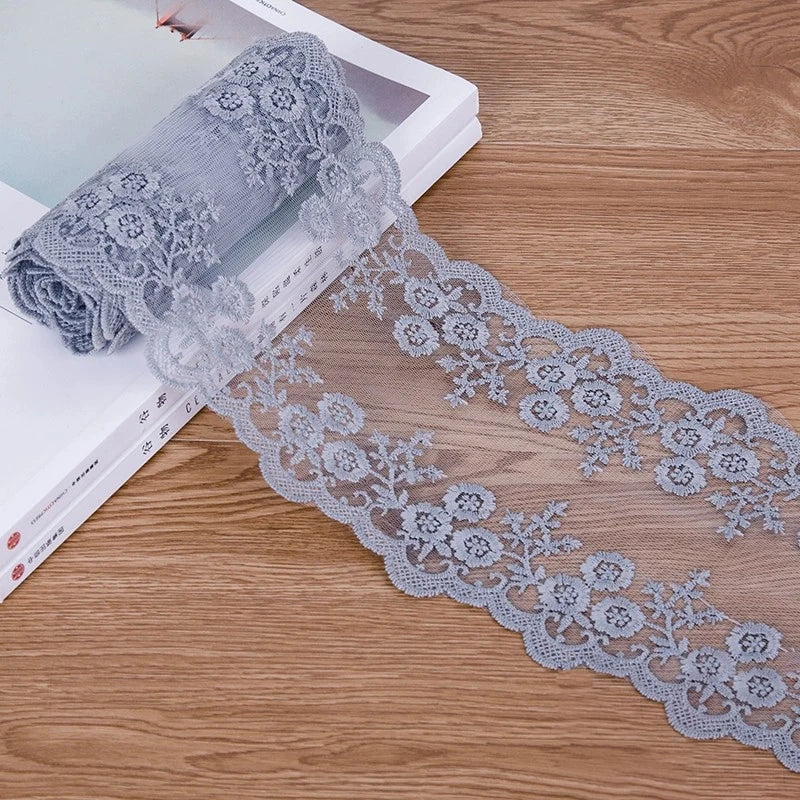 Cotton Embroidered Flower Lace Trim 1 Yard White Floral Ribbon 13.5cm Wide Sewing Curtain Dress DIY Craft Supplies