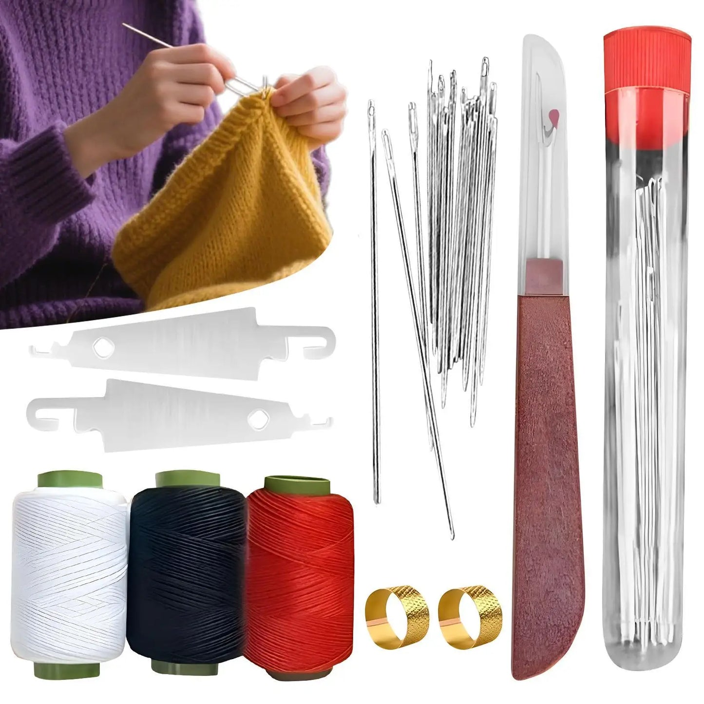 Kit de couture portable 37 pièces aiguilles fils outils couture réparation rapide broderie loisirs créatifs