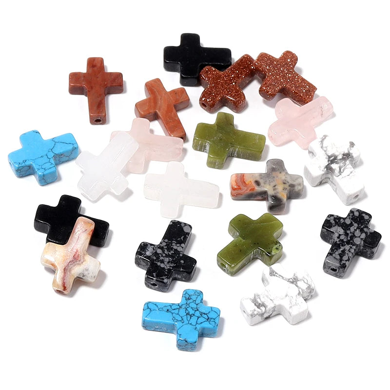 Stone Cross Beads 5pcs Natural Agate Turquoise Quartz Cross Shape Gemstone for DIY Bracelet Necklace Jewelry Making