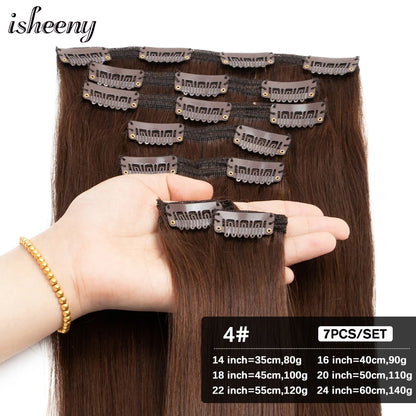 Transformeer je uitstraling met Isheeny 14"-24" Premium Braziliaanse Remy Clip-In Mensenhaar Extensions – Natuurlijke en Moeiteloze Schoonheid, Beschikbaar in 80G-140G!