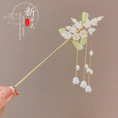 Elegante Romantische Haarklem in Chinese Stijl voor Vrouwen, Geëmaileerde Bloemenspeld, Modeaccessoire in Legering