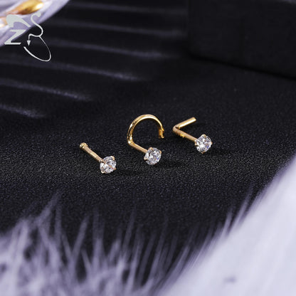 Elegante 925 Sterling zilveren L-vormige neussteker met gouden kleur kristal - Perfect voor neuspiercing (2-3,5 mm)