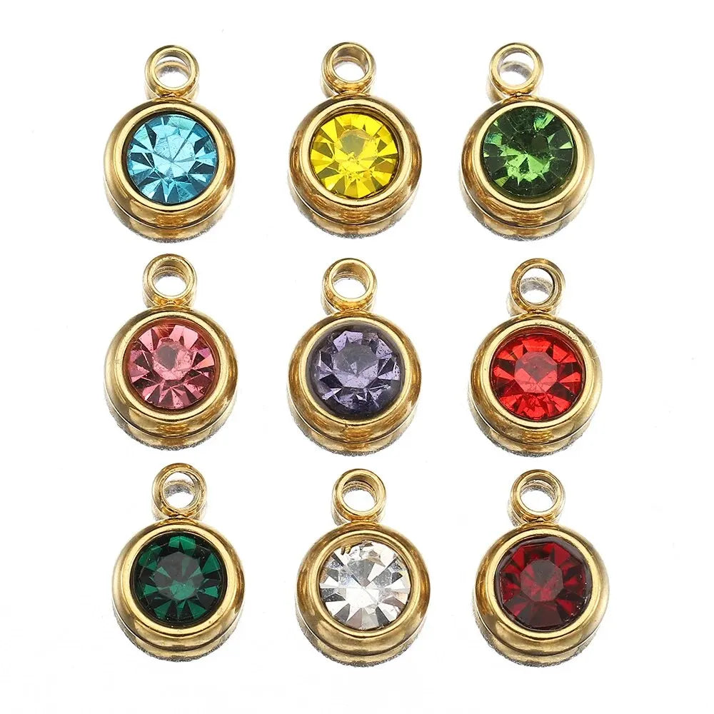 20pcs Stainless Steel Crystal Charms 6mm Pendants