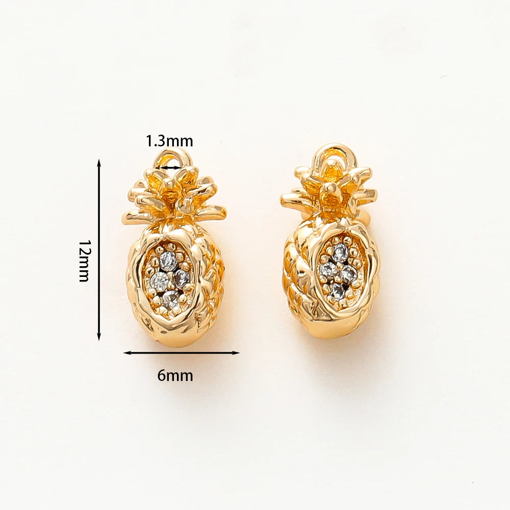 2pcs Strawberry Charms 18K Gold Plated Fruit Pendants Brass