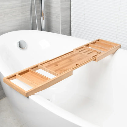 Elegante Uittrekbare Houten Badkuip Caddy Tray – Premium Badaccessoires met Antislip Tablet Houder en Zeep Dish (60 cm - 87 cm)
