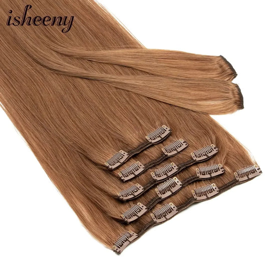 Transformeer je uitstraling met Isheeny 14"-24" Premium Braziliaanse Remy Clip-In Mensenhaar Extensions – Natuurlijke en Moeiteloze Schoonheid, Beschikbaar in 80G-140G!