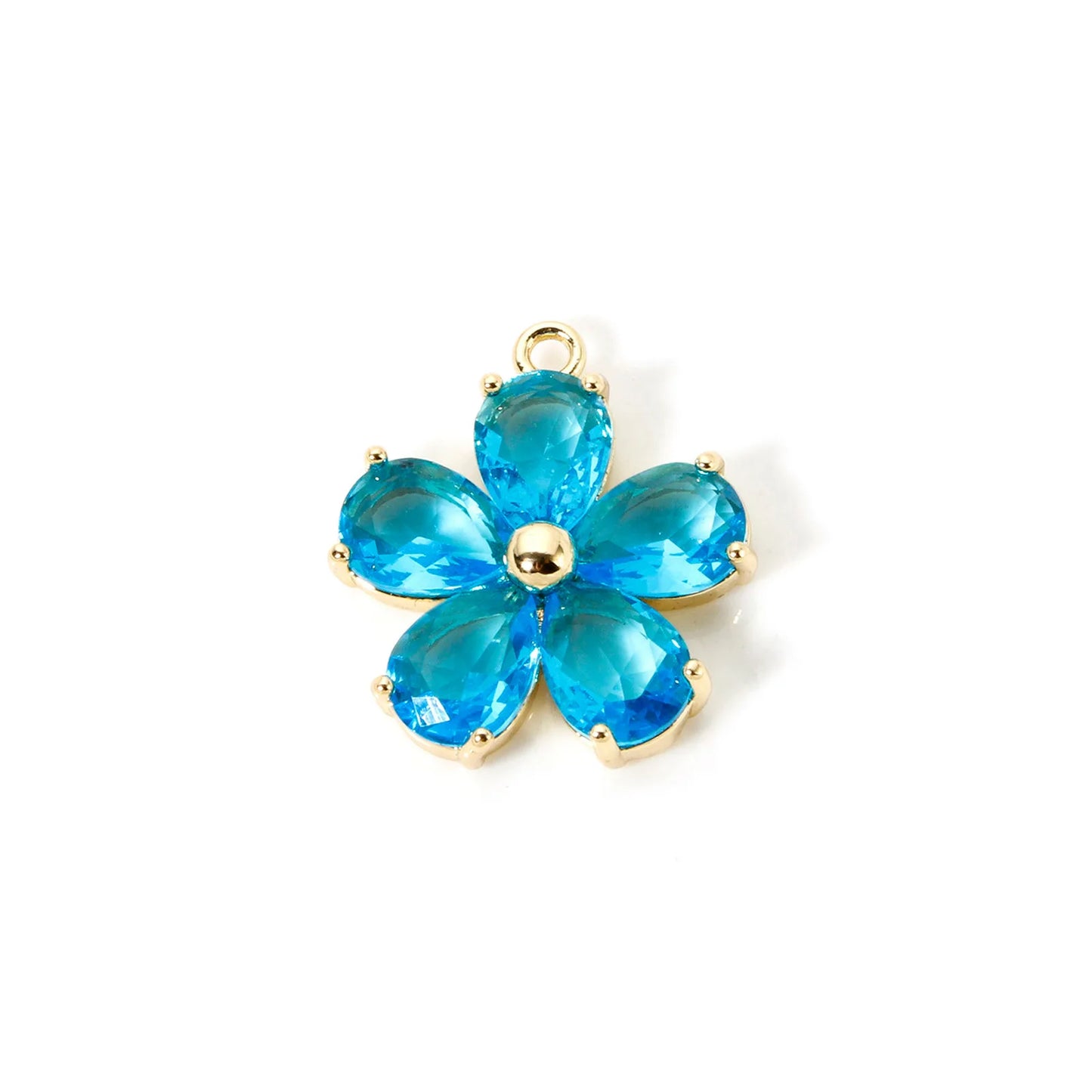 Glass Flower Charm 18K Gold Plated Brass Jewelry Making Supply