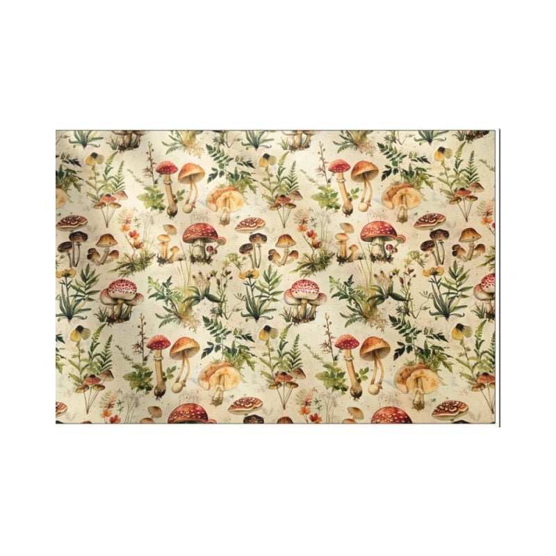 Mushroom Print Cotton Fabric Nordic Botanical Pattern for Sewing Bags Quilting DIY Crafts by Meter