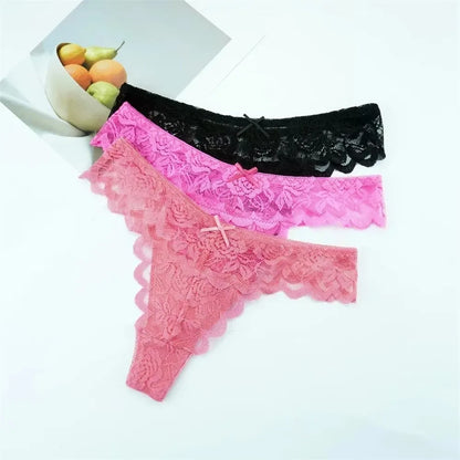 3-delige set! Gratis verzendkosten op stijlvolle dames kant stringondergoed – Sexy lage taille transparante G-string voor de gedurfde en mooie!