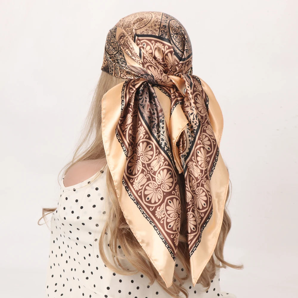 Elegante Zijden Headscarf voor Vrouwen - Luxe Satijnen Zomer Foulard & Stijlvolle 90cm Vierkante Haardoek Bandana