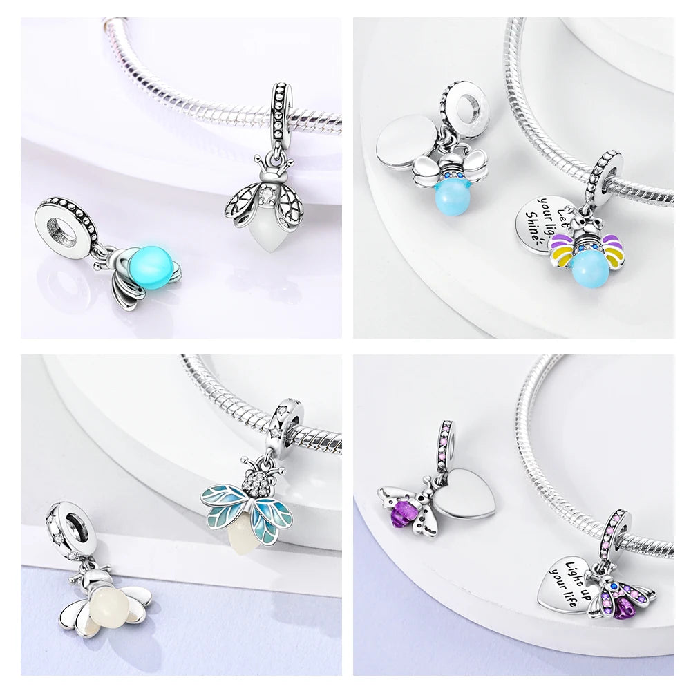 Glowing Firefly Charm Silver Plated Luminous Pendant DIY Bracelet