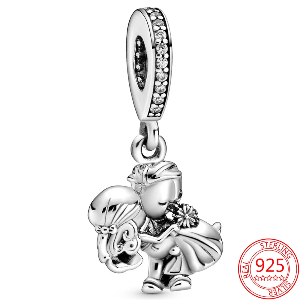 925 Sterling Silver Charm Beads Hearts Scooter Dumbbell Pearl DIY Bracelet Jewelry Making Supplies