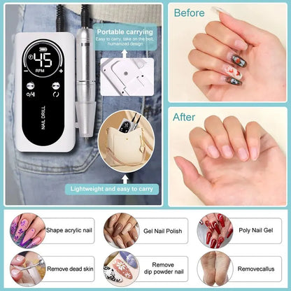 Hoge snelheid 45000RPM oplaadbare elektrische nageldrillmachine – Perfecte geluidsarme manicure tool voor professionals en salons