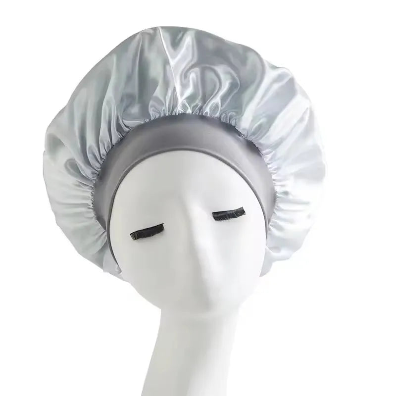 Bonnet Sleeping Cap Nightcap High Elastic Wide Brim Satin Night Hat Shower Silky Bonnet Hair Cover Wrap for Women Man Sleep Cap