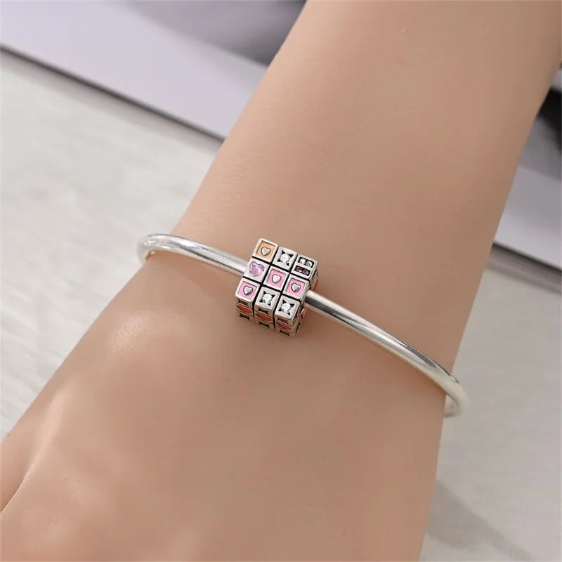 925 Sterling Silver Puzzle Charms Bead with Zircon Inlay DIY Bracelet Pendant Jewelry Making Supplies